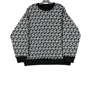 Fendi‎ Roma Italy FF Logo Print Crewneck Pullover Sweater Men L Black RARE